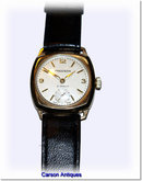 Vintage Gents 9k Gold Cushion Shaped Strap Watch 1965
