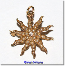 Antique Gold, Pearl & Diamond Sunburst Brooch 1870
