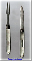 Georgian Silver & Mother of Pearl Fruit Knife & Fork in Case. Circa 1790