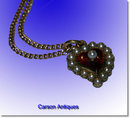 Antique English 15ct Yellow Gold Paisley Pearl & Enamel Heart Pendant & Chain 1890
