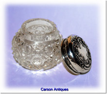 Antique Edwardian English Miniature Silver & Crystal Dressing Table Pot 1906