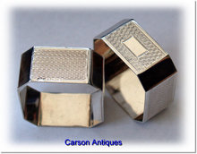 Pr Vintage English Silver Square Cut-Corner Napkin Rings 1929