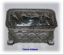 Antique English Silver Lidded Top & Crystal Dressing Table Trinket Box. 1904