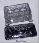 Antique English Silver Lidded Top & Crystal Dressing Table Trinket Box. 1904