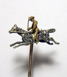Antique Enamel Cavalry Man & Diamond Horse Stickpin 1905