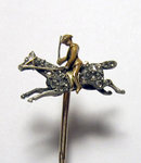 Antique Enamel Cavalry Man & Diamond Horse Stickpin 1905