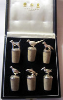 6 x Garrards Silver Animal & Bird Wine Bottle Stoppers in Fitted Case 1997