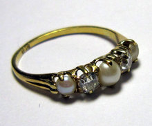 Vintage Pearl & Diamond 18k Gold Dress Ring 1928