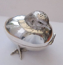 Rare Antique English Silver Chick and Egg Pepper Shaker 1901