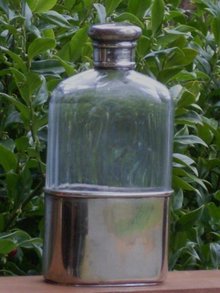 Antique 19th C Victorian Sterling Silver _c1882_Hallmark TJW Thomas Jones Watson + Rib Cut Crystal Hip Flask Lovely condition Shipping to U.S.A. Canada + Great Britain
