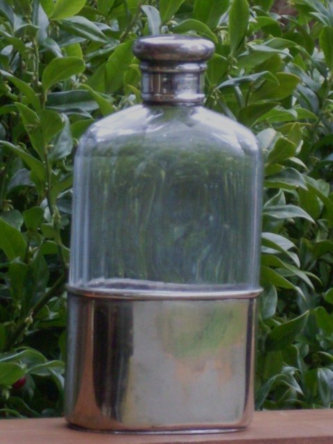Antique 19th C Victorian Sterling Silver _c1882_Hallmark TJW Thomas Jones Watson + Rib Cut Crystal Hip Flask Lovely condition Shipping to U.S.A. Canada + Great Britain