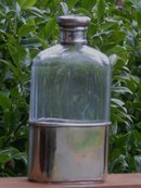 Antique 19th C Victorian Sterling Silver _c1882_Hallmark TJW Thomas Jones Watson + Rib Cut Crystal Hip Flask Lovely condition Shipping to U.S.A. Canada + Great Britain