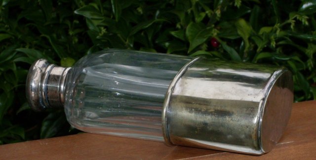 Antique 19th C Victorian Sterling Silver _c1882_Hallmark TJW Thomas Jones Watson + Rib Cut Crystal Hip Flask Lovely condition Shipping to U.S.A. Canada + Great Britain