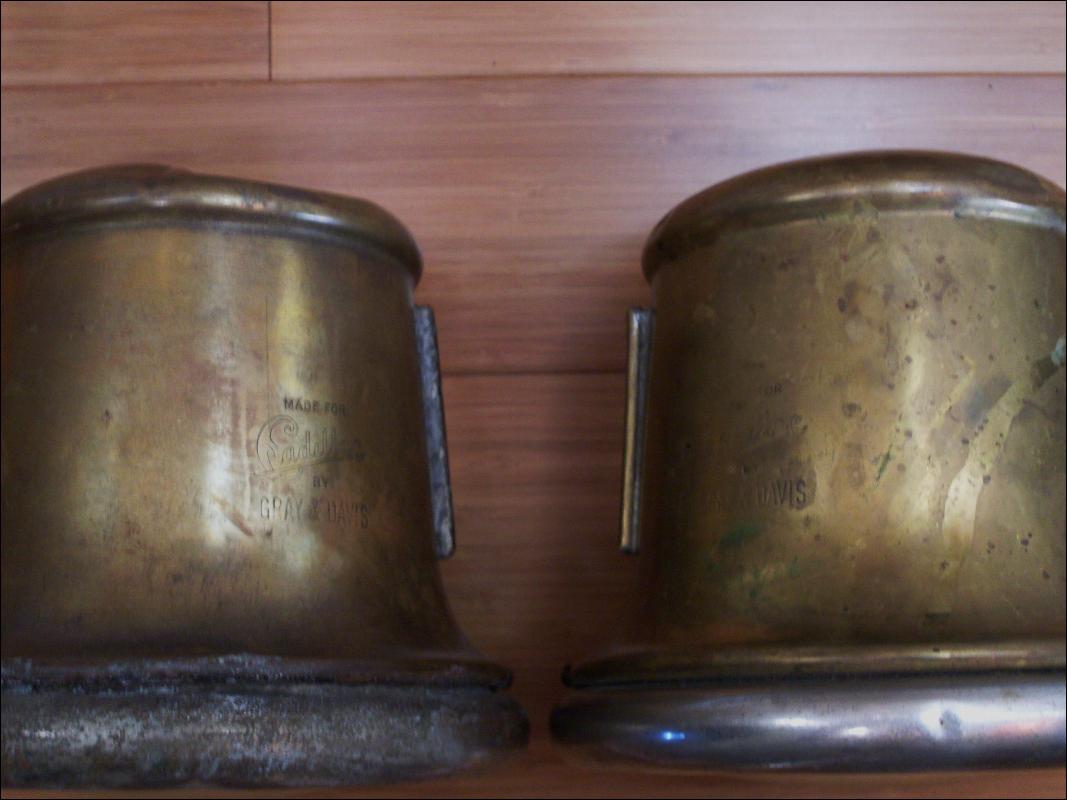 YOU FOUND IT, RIGHT HERE _ Rare Find _PAIR of Circa 1913 _1914 _1915 Solid Brass CADILLAC Cowl Lamps Signed: Gray Davis curved Dome Glass and Curved Bevelled Glass on Side Beautiful Design