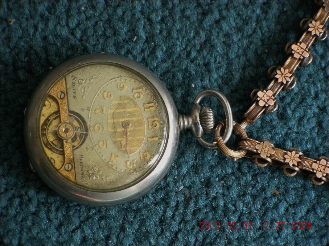 Excellent WORKING 8 Day HEBDOMAS Pocket Watch SILVER pocketwatch + Case+ GOLD Ornate CHAIN + GOLD locket