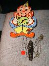 Vintage Germany Wind-up CLOWN Wall CLOCK _ wooden construction_ pendulum_weight