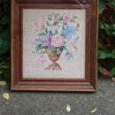 Original the T. EATON'S of Canada Shadow Box Picture Frame & Bouquet Flowers Needlepoint _Cross Stitch