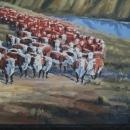 Original ART OIL PAINTING American / CANADIAN ART _Signed: Jack Lee McLean_Title: Cowboy on his Horse Cattle Crossing River _one only