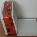 OHIO ART Plaid Woven Pattern Yellow Green Blue on RED Metal Lunch Box USA