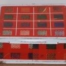 OHIO ART Plaid Woven Pattern Yellow Green Blue on RED Metal Lunch Box USA