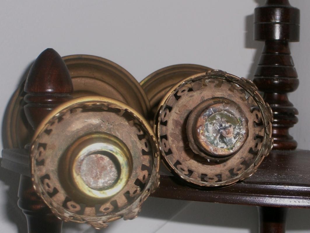6 Pcs. Antique Cathedral CHURCH CANDLE STICKS Matching Pair Spring Loaded _France + 1 Hand Held + Glass Candle + 3 Candles