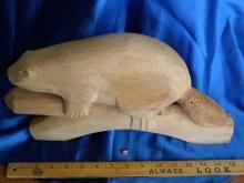 ORIGINAL Folk Art HAND CARVED in Wood_ Large BEAVER _Signed: J D MacLennan