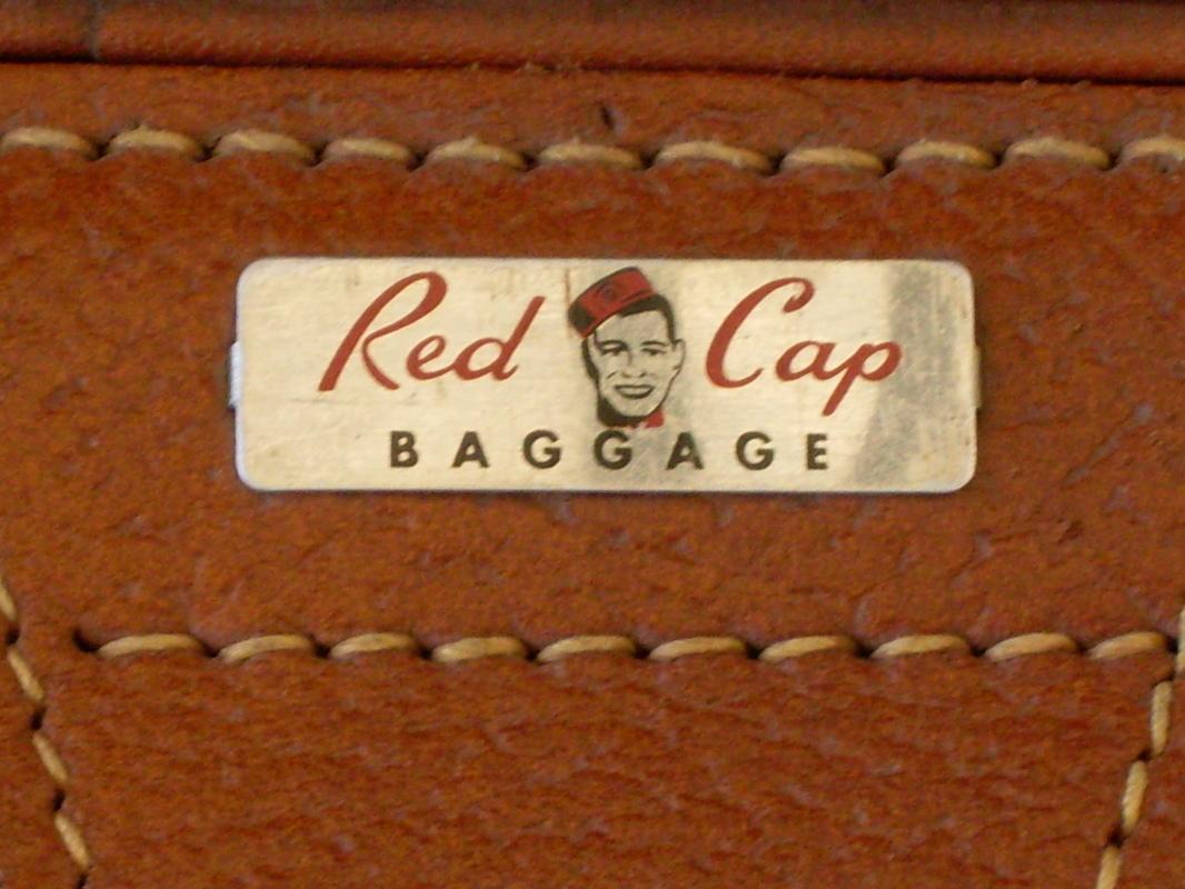 1950's-60's RED CAP ALL GENUINE LEATHER LUGGAGE Bag Suitcase