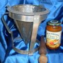 c.1920 SIEVE / STRAINER Kitchen Canning w/Holder & Wooden Rolling Pin + RED Tupperware Label Dispenser