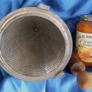 c.1920 SIEVE / STRAINER Kitchen Canning w/Holder & Wooden Rolling Pin + RED Tupperware Label Dispenser