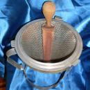 c.1920 SIEVE / STRAINER Kitchen Canning w/Holder & Wooden Rolling Pin + RED Tupperware Label Dispenser