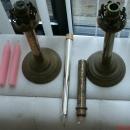 6 Pcs. Antique Cathedral CHURCH CANDLE STICKS Matching Pair Spring Loaded _France + 1 Hand Held + Glass Candle + 3 Candles