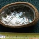 North American Native ART Very Finely Woven BASKETRY over Abalone Shell_ Lucy Paviao Kluky _ Nootka tribe + LARGE Abolone Shell