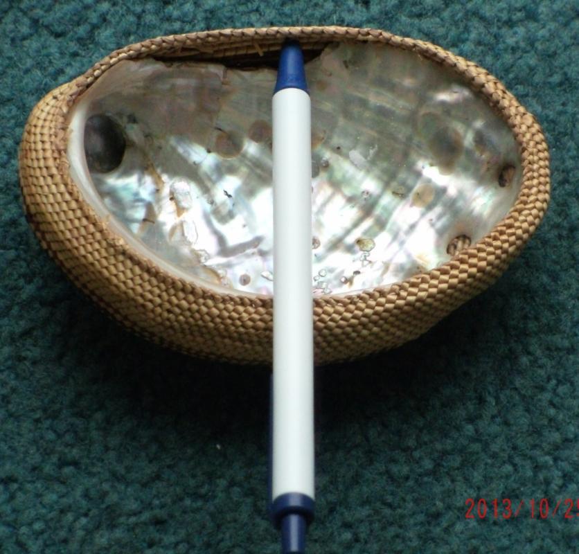 North American Native ART Very Finely Woven BASKETRY over Abalone Shell_ Lucy Paviao Kluky _ Nootka tribe + LARGE Abolone Shell