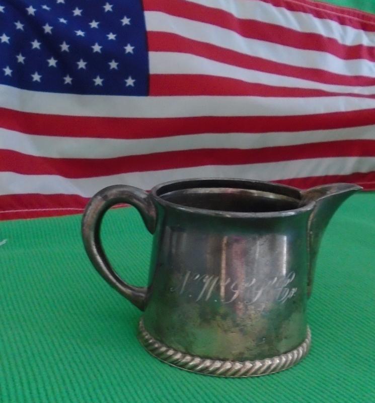 USA HISTORICAL ARTIFACT _ N.W.S.S. NORTH WESTERN STEAM SHIP Co. _ Silver Creamer _Circa 1894