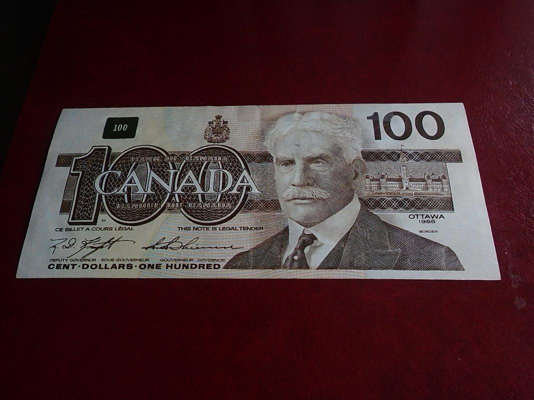 (3)1975 CANADA $100. Dollar Bills (7)1988 CANADA $100_ Circulated_ Prefix vary_ THIESSEN + CROW_ KNIGHT + THIESSEN_CROW+BOUEY