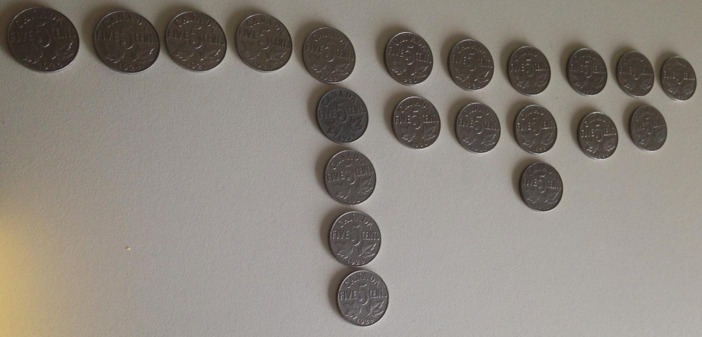 1923 - 1936 AU CANADA NICKEL 5 CENT COIN CANADIAN _LOT of 21 100% PURE NICKEL COINS_ from ESTATE COLLECTION