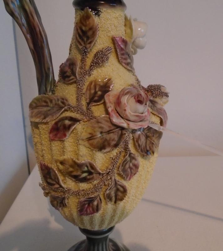 Antique MAJOLICA POTTERY Ewer / JUG on Pedestal Base. The Skill of Craftsman Just Beautiful ~ Circa 1890's