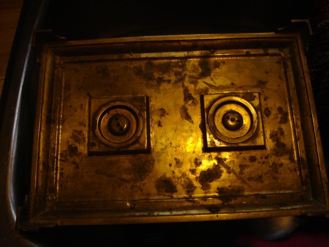 Beautiful ANTIQUE Solid Brass DOUBLE INKWELL on Ornate Handled Tray. ~ Circa 1880 ~ Germany with FRENCH Influence during era_ in EXCELLENT Condition