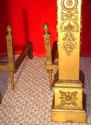 Antique__ LARGE 30 INCHES TALL__ ~~~ SOLID BRASS Ornate Andirons __BRITISH COLUMBIA , CANADA __Nanaimo Heritage Home Excellent Condition_NO SALES TAXES