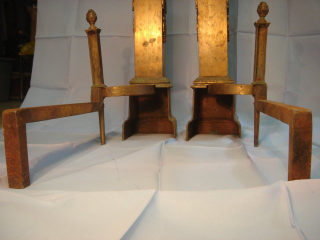 Antique__ LARGE 30 INCHES TALL__ ~~~ SOLID BRASS Ornate Andirons __BRITISH COLUMBIA , CANADA __Nanaimo Heritage Home Excellent Condition_NO SALES TAXES