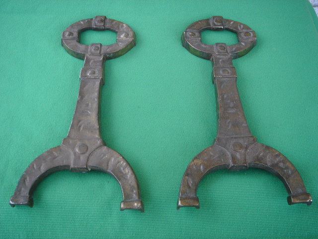 MISSION ___ARTS-N-CRAFTS BRONZE Style finish on Cast Iron STAMPED with Makers Mark Andirons Fireplace Decor