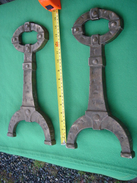 MISSION ___ARTS-N-CRAFTS BRONZE Style finish on Cast Iron STAMPED with Makers Mark Andirons Fireplace Decor
