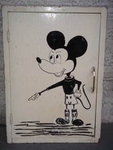 OLD MICKEY MOUSE CABINET Early 40's Old Country Bathroom Cabinet Hand Painted Artwork MICKEY MOUSE Solid Wood Folk Art
