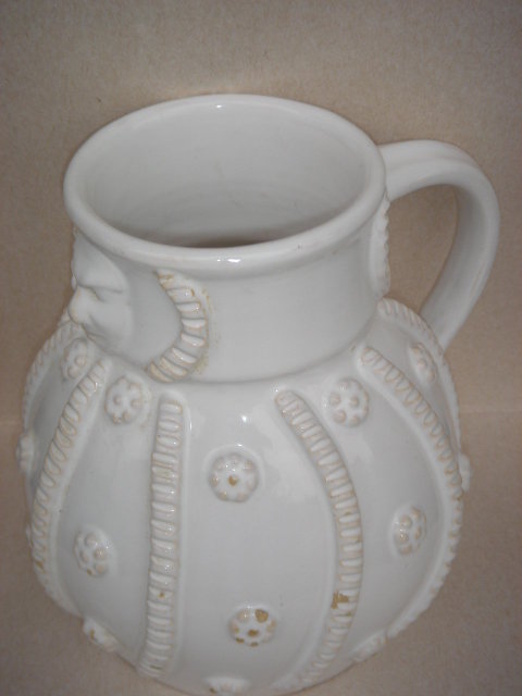 7 1/2 Inches Tall __Early Faience ART Pottery Jug ~~~ RENAISSANCE Man Image ~~~ Possibly Made in South of France region ~~ HAND THROWN POTTERY_NO SALES TAXES to USA