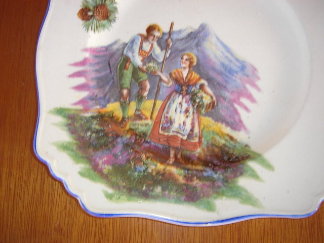 Vintage Royal Winton Plate with a Pretty Swiss Alps Scene Young Man and Young Lady