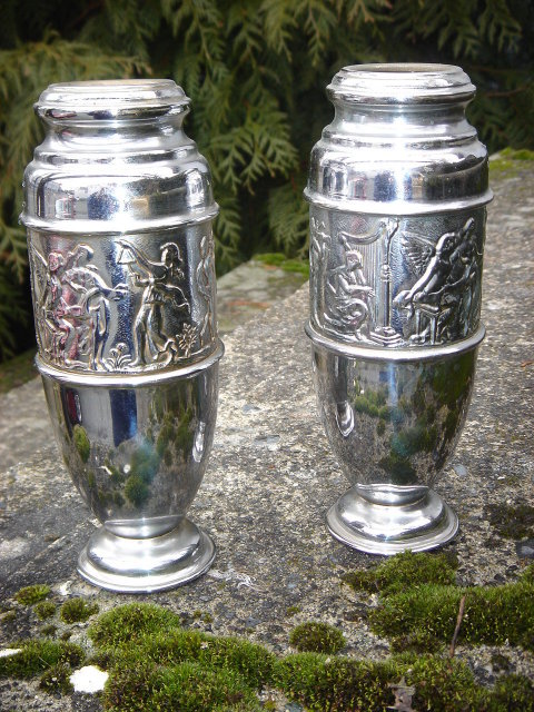 Automobile Cars_Angel ICONOGRAPHY _ ART DECO Chrome URNS / BUD VASES / Funeral Home Vases _ Chrome over Solid Brass _ORNATE Grecian Nymph / Angels DESIGN. Most Unusual.