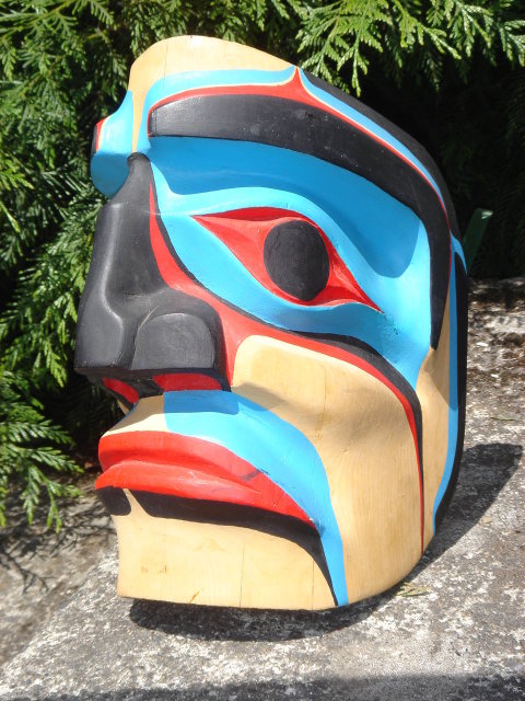 SIGNED _VINTAGE North American 1st Nations NORTHWEST COAST SALISH Hand-Carved MASK signed: Stan Good ~ LARGE ~ 19 Inch Circumference size Examined by Jackson Robertson Well Known Carver