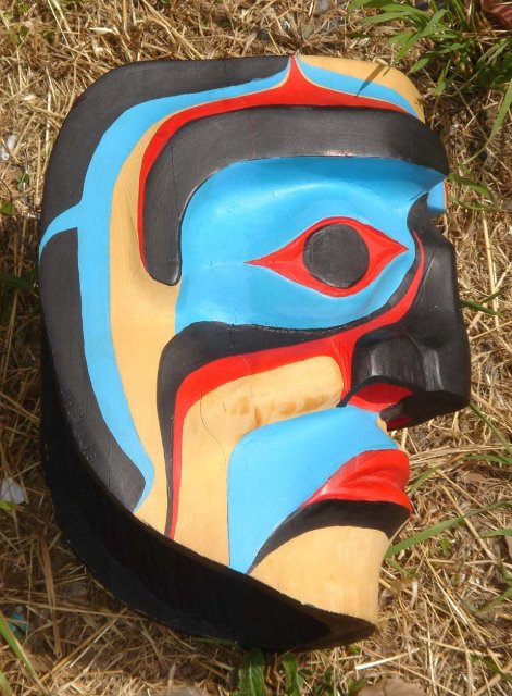 SIGNED _VINTAGE North American 1st Nations NORTHWEST COAST SALISH Hand-Carved MASK signed: Stan Good ~ LARGE ~ 19 Inch Circumference size Examined by Jackson Robertson Well Known Carver