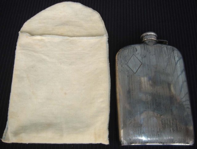 GIFT FOR THE MAN...Art Deco_. Massive STERLING SILVER PICNIC FLASK _ 298 GRAMS _ Made in the USA by EAM In Beautiful Condition . Clean Inside with Good Cork inset in Cap. 30's Era