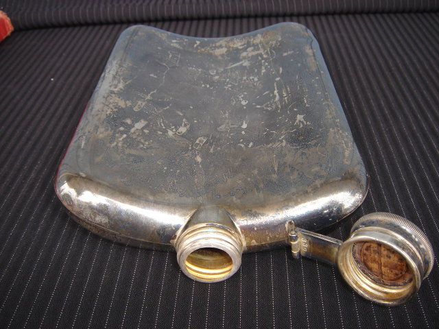 GIFT FOR THE MAN...Art Deco_. Massive STERLING SILVER PICNIC FLASK _ 298 GRAMS _ Made in the USA by EAM In Beautiful Condition . Clean Inside with Good Cork inset in Cap. 30's Era